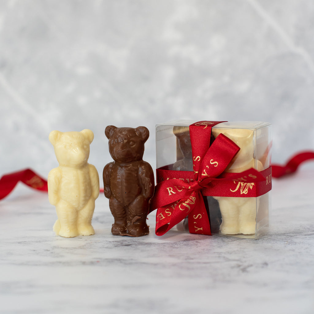 Chocolate valentines Teddy bear pair in milk and white
