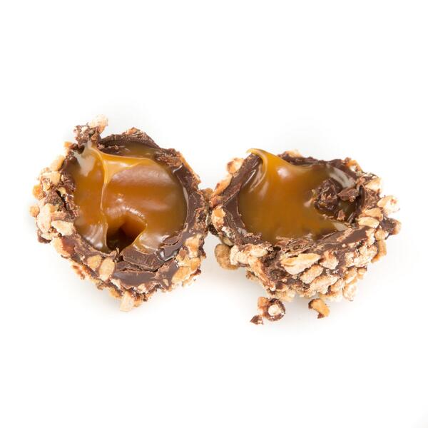 Handmade salted caramel cut in half a Rumsey's best-seller