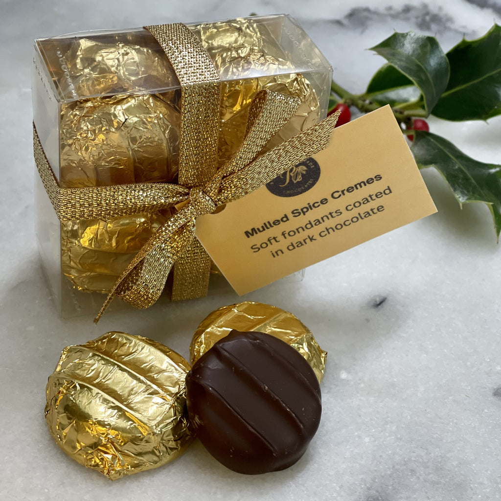 Handmade mulled spice cremes hand wrapped in gold foil 