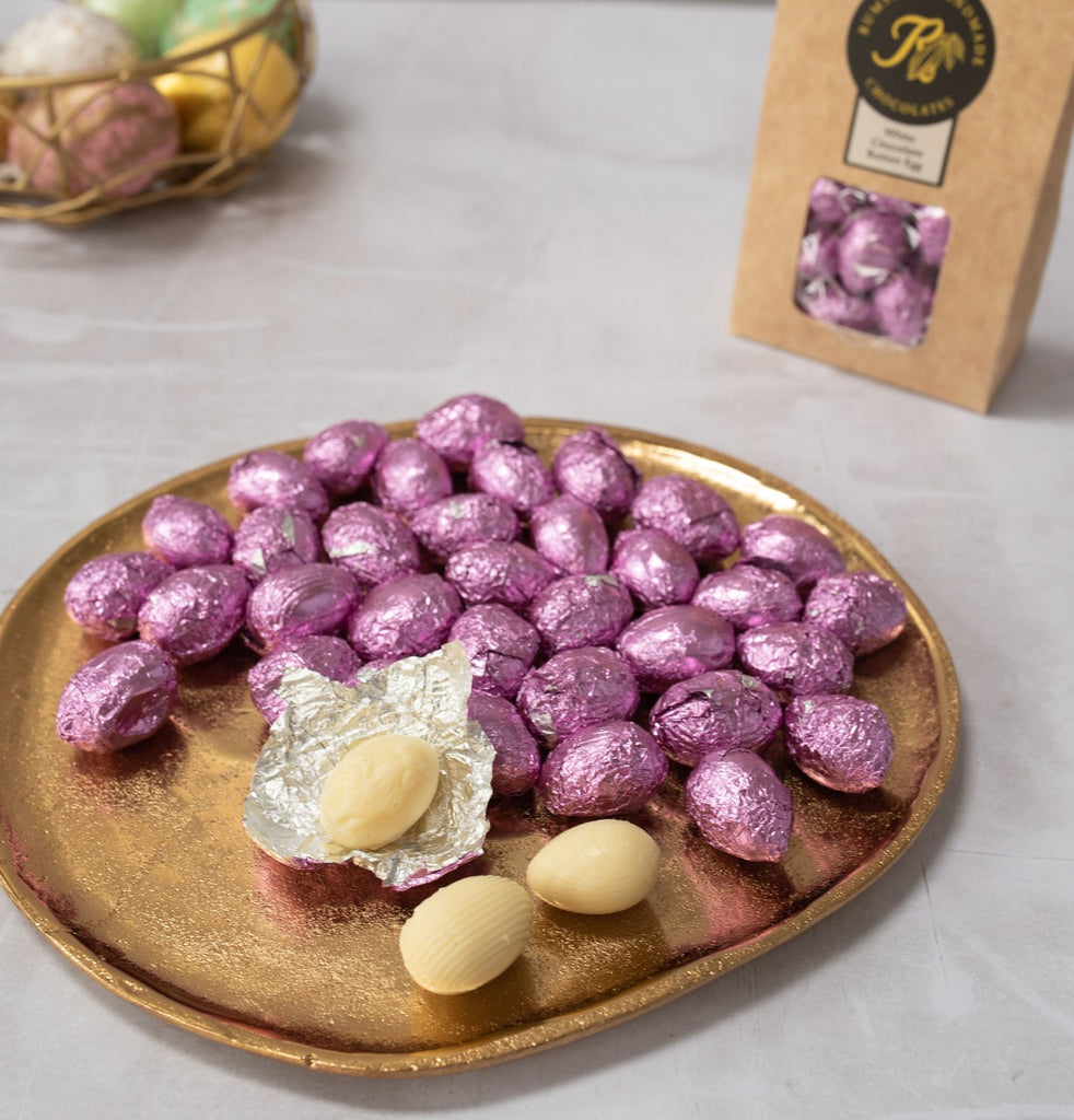 Luxury Easter Egg Milk Dark Organic Chocolate Caramel Nutty Nuts Buttons Mini Eggs Easter Bunny Lollipops Happy Message by Post Delivered UK White Chocolate