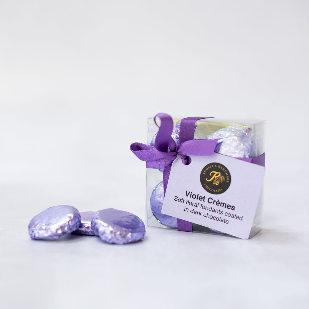 Violet cremes hand-wrapped in lilac foil